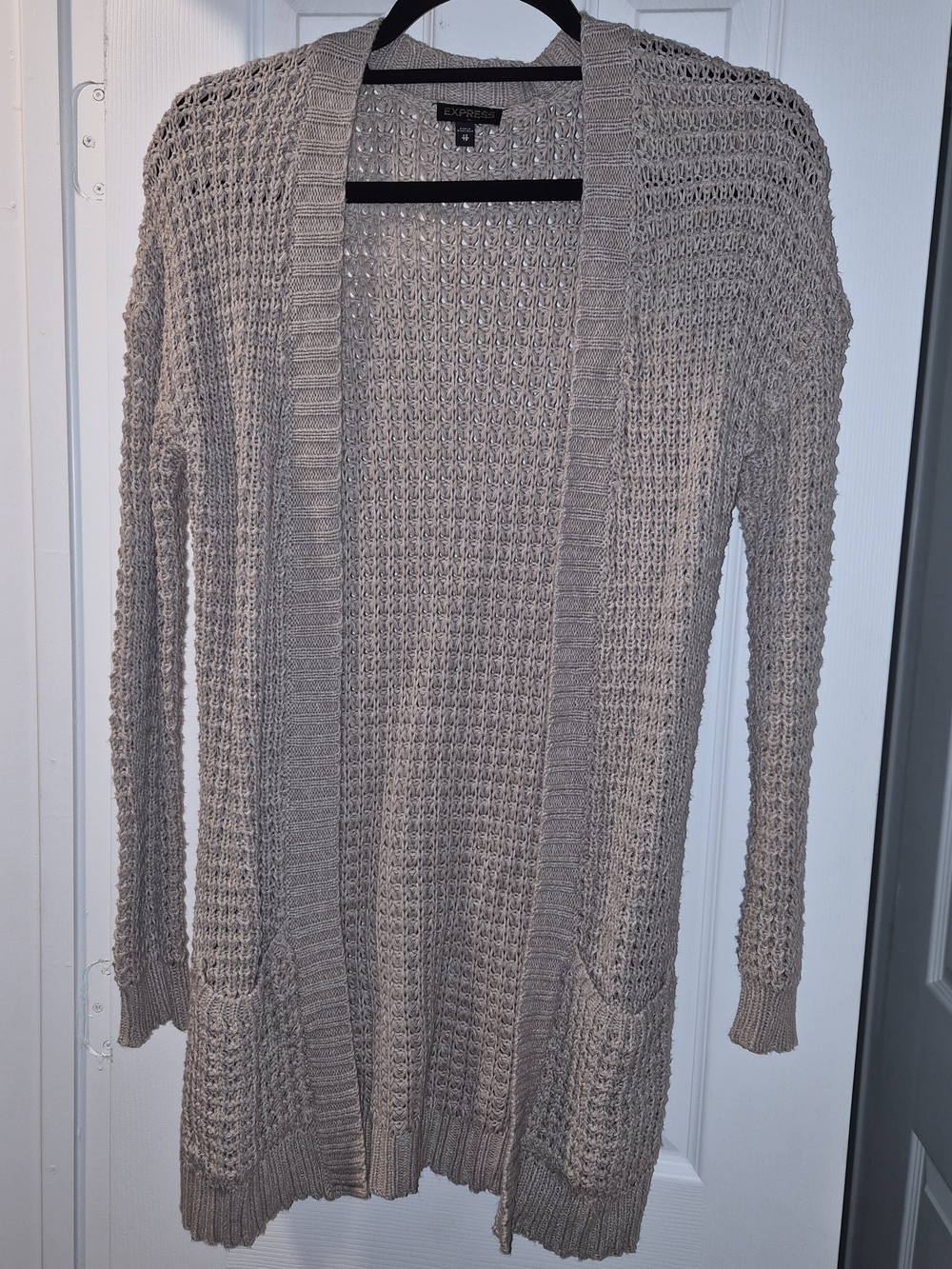 Express Open-Front Knit Cardigan - Taupe/Cream